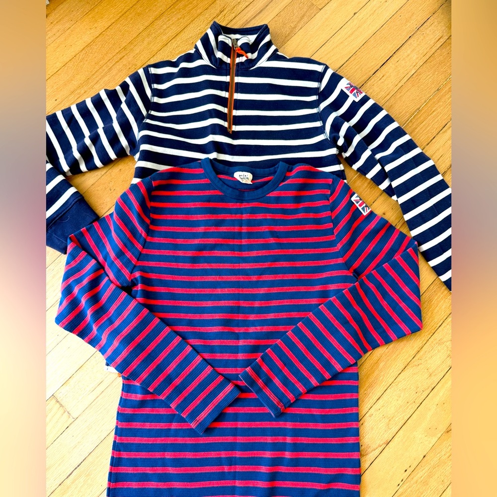 MINI BODEN Boys Set of 2 Striped tops thermal & sweatshirt Size 11-12 NWOT